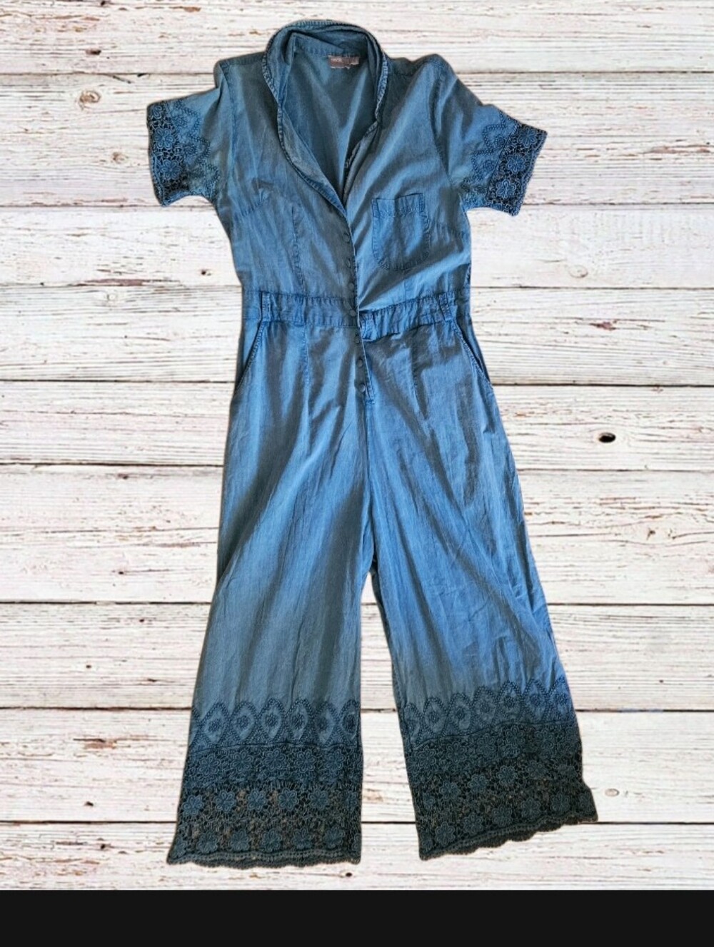 ASOS Chambray Embroidered Jumpsuit Size 8